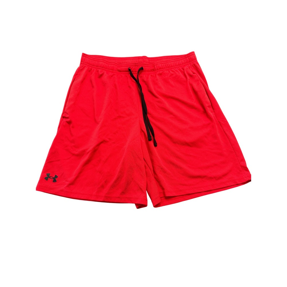 Under Armour Tech Mesh Athletic Shorts Mens Size XL Red Loose Fit Workout Gym